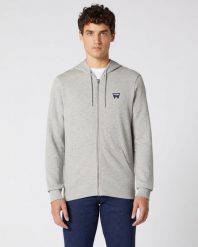 WRANGLER SIGN OFF ZUPTHRU MĘSKA BLUZA MID GREY MELANGE W6B4HAX37 112130688. Szare bluzy Wrangler, m, bez wzorów, z bawełny, z kapturem. Za 139.99 zł.