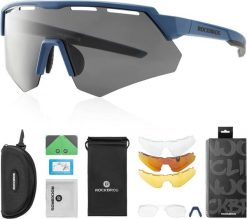 Okulary przeciwsłoneczne polaryzacyjne z 4 wymiennymi soczewkami. Niebieskie okulary przeciwsłoneczne ROCKBROS. Za 155.60 zł.