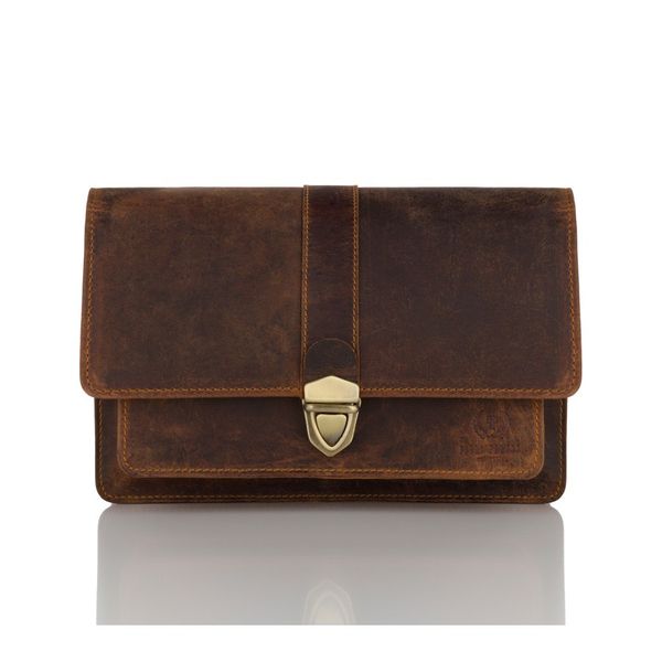 Saszetka skórzana do ręki PAOLO PERUZZI T-21-HBR brązowa vintage. Brązowe torby na ramię Paolo Peruzzi, bez wzorów, ze skóry, do ręki, bez dodatków. Za 159.00 zł.