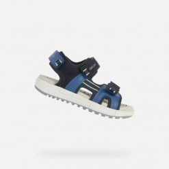 Sandały GEOX J SANDAL ALBEN Niebieski. Niebieskie sandały Geox, ze skóry, bez zapięcia. Za 243.99 zł.