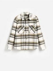 Koszula regular fit z domieszką wełny - złamana biel. Koszule Reserved, l, bez wzorów, z dzianiny, bez kołnierzyka, bez ramiączek. Za 179.99 zł.