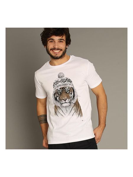 WOOOP Koszulka "Siberian Tiger" w kolorze białym rozmiar: L. Białe bezrękawniki Wooop, l, bez wzorów, z bawełny, bez kołnierzyka, bez ramiączek. Za 70.24 zł.