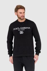 DOLCE & GABBANA Czarna bluza z haftowanym logo. Czarne bluzy Dolce and Gabbana, m, bez wzorów, bez kaptura. W wyprzedaży za 2,049.99 zł.