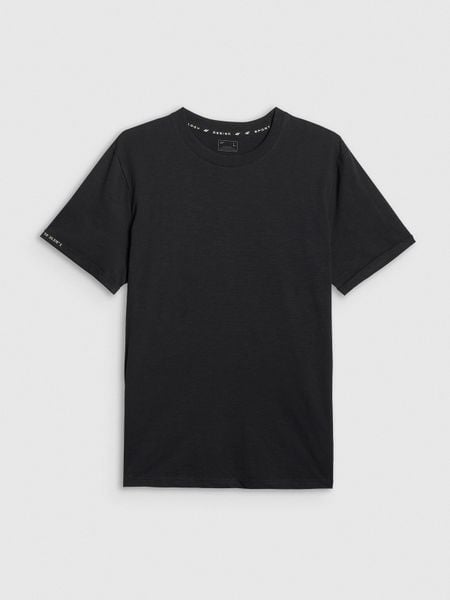 4F T-shirt regular gładki męski - czarny L. Czarne t-shirty 4F, l, bez wzorów, z bawełny, bez kołnierzyka, bez ramiączek. Za 59.99 zł.