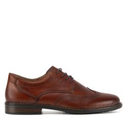 Półbuty Rieker. Brązowe eleganckie półbuty Rieker, bez wzorów, bez obcasa, bez zapięcia. Za 439.99 zł.