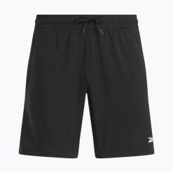 Spodenki treningowe męskie Reebok Workout Woven. Czarne krótkie spodenki sportowe Reebok, l, bez wzorów, z materiału. Za 119.99 zł.