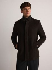 Kurtka z wełną - brązowy. Brązowe kurtki Reserved, l, bez wzorów, z dzianiny, bez kaptura. W wyprzedaży za 79.99 zł.