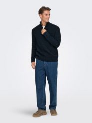 ONLY & SONS Sweter "Jion" w kolorze granatowym rozmiar: XL. Niebieskie swetry nierozpinane Only & Sons, xl, bez wzorów, ze splotem, bez kołnierzyka, bez ramiączek. Za 100.52 zł.