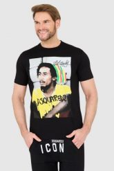 DSQUARED2 Czarny t-shirt z bobem marleyem. Czarne t-shirty Dsquared2, l, bez wzorów, bez kołnierzyka, bez ramiączek. W wyprzedaży za 699.99 zł.