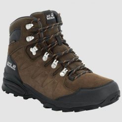 Buty trekkingowe męskie Jack Wolfskin Refugio Texapore Mid. Brązowe buty turystyczne Jack Wolfskin, bez wzorów, z materiału, za kostkę, bez zapięcia, trekkingowe. Za 719.00 zł.