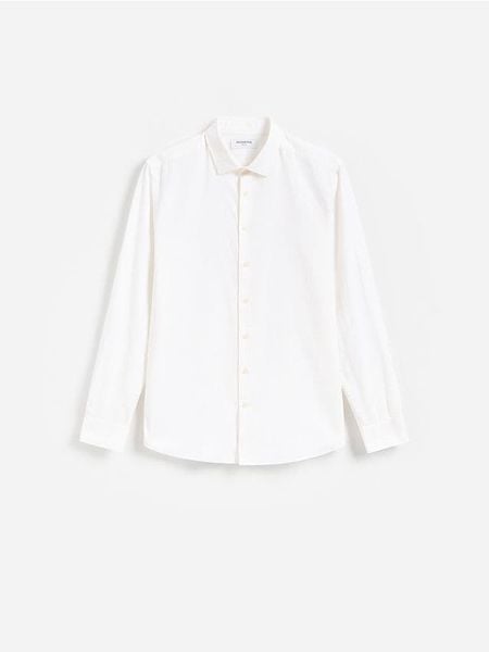 Koszula regular z bawełny egipskiej - złamana biel. Koszule Reserved, l, bez wzorów, z bawełny, bez kołnierzyka, bez ramiączek. Za 129.99 zł.
