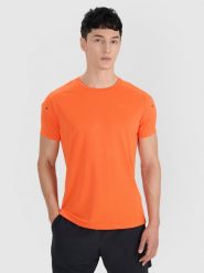 4F Koszulka treningowa regular szybkoschnąca męska 4F x Robert Lewandowski - pomarańczowa S. Brązowe t-shirty 4F, m, bez wzorów, z dzianiny, bez kołnierzyka, bez ramiączek. Za 149.99 zł.