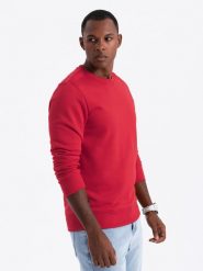 Bluza męska bez kaptura BASIC - czerwona V6 B978 - L. Czerwone bluzy Ombre Clothing, l, bez wzorów, z bawełny, bez kaptura. W wyprzedaży za 29.99 zł.