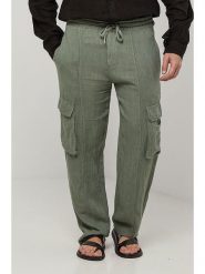 Lin Passion Lniane bojówki w kolorze khaki rozmiar: L/XL. Brązowe joggery i bojówki Lin Passion, l, bez wzorów, ze lnu. Za 124.11 zł.