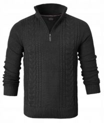 Bawełniany Sweter na Zamek, Wysoki Kołnierz - Pako Jeans - Czarny. Czarne swetry rozpinane Pako Jeans, na wiosnę, l, bez wzorów, z bawełny, bez kołnierzyka, bez ramiączek. Za 195.00 zł.