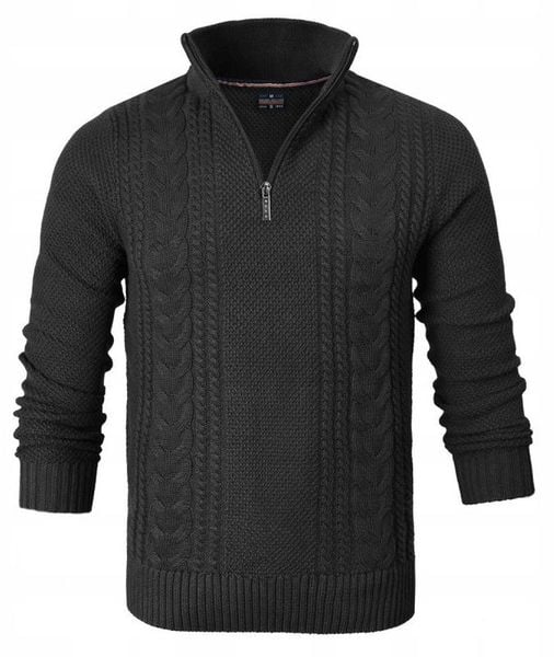 Bawełniany Sweter na Zamek, Wysoki Kołnierz - Pako Jeans - Czarny. Czarne swetry rozpinane Pako Jeans, na wiosnę, l, bez wzorów, z bawełny, bez kołnierzyka, bez ramiączek. Za 195.00 zł.