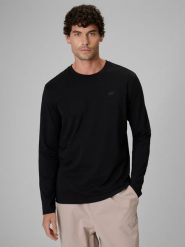 4F Longsleeve slim gładki męski - czarny L. Czarne bluzki z długim rękawem 4F, l, bez wzorów, z bawełny, bez kołnierzyka, bez ramiączek. Za 69.99 zł.