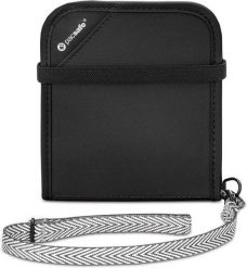 Portfel Pacsafe RFIDsafe V100. Czarne portfele Pacsafe, bez wzorów, z materiału. Za 302.95 zł.