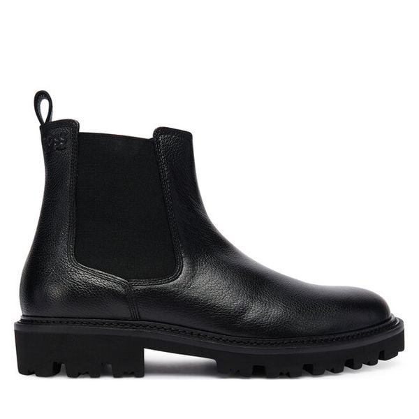 Sztyblety BOSS. Czarne botki sznurowane Boss, bez wzorów, bez obcasa, bez zapięcia. Za 719.99 zł.