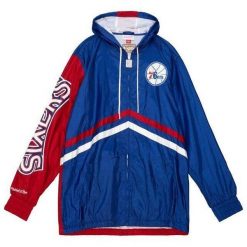 Kurtka wodoodporna Philadelphia 76ers Undeniable. Niebieskie kurtki Mitchell & Ness, m, bez wzorów, bez kaptura. Za 584.00 zł.