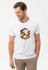 Biały t-shirt T-SUNSET. Białe t-shirty Volcano, l, bez wzorów, z bawełny, bez kołnierzyka, bez ramiączek. Za 59.99 zł.
