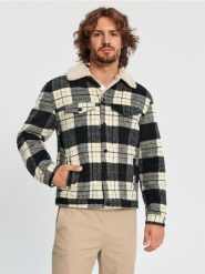 Kurtka sherpa w kratę - czarny. Czarne kurtki Sinsay, l, bez wzorów, bez kaptura. Za 119.99 zł.