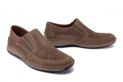 RIEKER 05277-64 beige, półbuty męskie. Brązowe eleganckie półbuty Rieker, bez wzorów, bez obcasa, bez zapięcia. Za 314.42 zł.