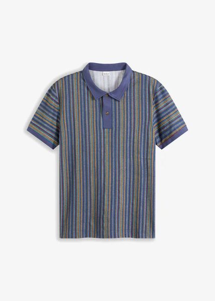 Shirt polo z bawełny organicznej, krótki rękaw. Niebieskie bluzki z długim rękawem bonprix, l, bez wzorów, z bawełny, bez kołnierzyka, bez ramiączek. Za 32.99 zł.