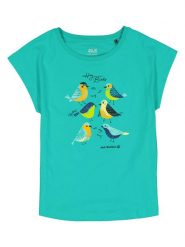 Jack Wolfskin Koszulka "Tweeting Birds" w kolorze turkusowym rozmiar: 128. Niebieskie bezrękawniki Jack Wolfskin, bez wzorów, z bawełny, bez kołnierzyka, bez ramiączek. Za 65.69 zł.