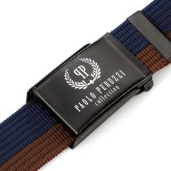 Pasek parciany PAOLO PERUZZI PW-11-105 cm brązowo-granatowy. Brązowe paski Paolo Peruzzi, bez wzorów, z materiału. Za 34.99 zł.