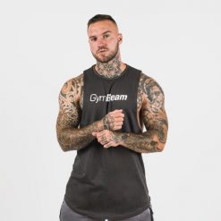 Podkoszulek męski fitness luźny szary Cut Off. Szare podkoszulki GYMBEAM, m, bez wzorów, z bawełny, bez ramiączek. Za 50.90 zł.