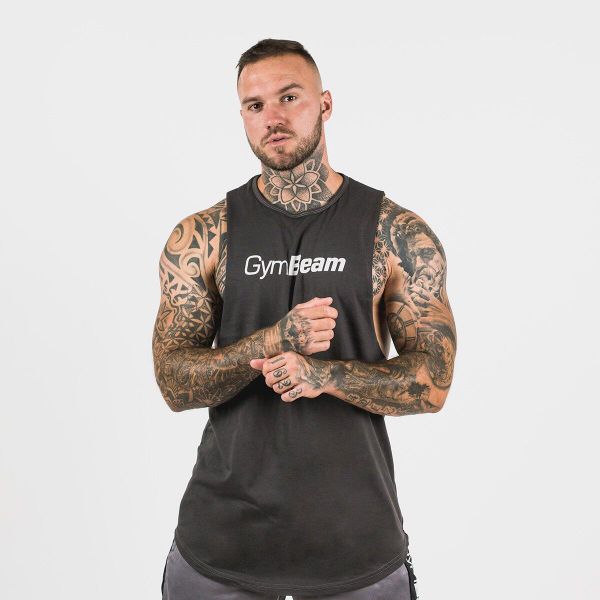 Podkoszulek męski fitness luźny Cut Off. Szare podkoszulki GYMBEAM, m, bez wzorów, z bawełny, bez ramiączek. Za 49.90 zł.