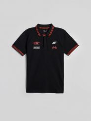 4F Koszulka polo regular męska - czarna XXL. Czarne koszulki polo 4F, m, bez wzorów, z dzianiny, bez kołnierzyka, bez ramiączek. Za 99.99 zł.
