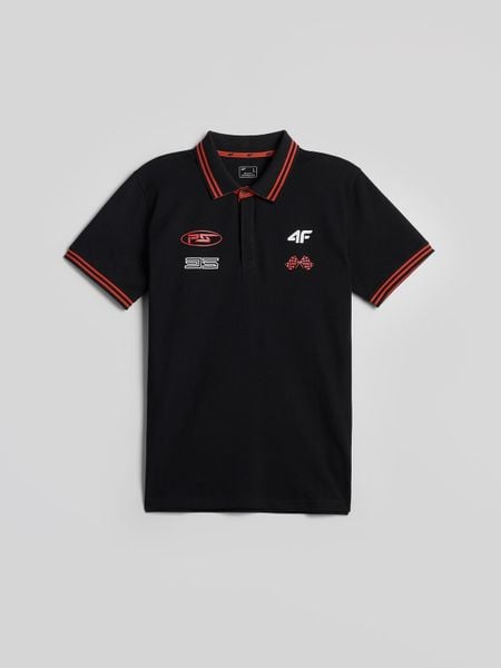 4F Koszulka polo regular męska - czarna XXL. Czarne koszulki polo 4F, m, bez wzorów, z dzianiny, bez kołnierzyka, bez ramiączek. Za 99.99 zł.