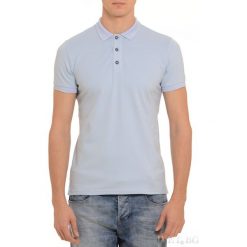 Męskie polo GUSTAVO SKY. Niebieskie koszulki polo Męskie polo GUSTAVO SKY, l, bez wzorów, bez kołnierzyka, bez ramiączek. W wyprzedaży za 49.00 zł.