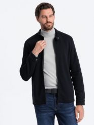 Bluza męska rozpinana ze stójką - czarna V5. Czarne bluzy Ombre Clothing, m, bez wzorów, z bawełny, bez kaptura. W wyprzedaży za 59.99 zł.