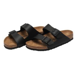 Skórzane Sandały Unisex Dla Dorosłych Arizona. Czarne sandały Birkenstock, bez zapięcia. Za 575.99 zł.