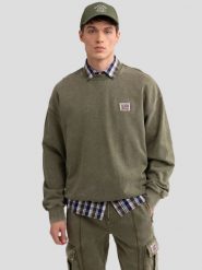 Bluza męska z efektem sprania khaki Caron 303. Zielone bluzy BIG STAR, l, z aplikacjami, z dzianiny, bez kaptura. W wyprzedaży za 159.99 zł.