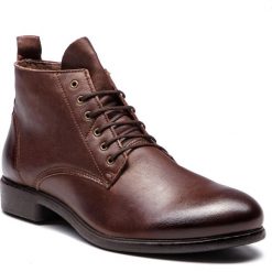 Trzewiki NOBRAND - Tasty 13908 Brown. Brązowe botki sznurowane Nobrand, bez wzorów, z polaru, bez obcasa, bez zapięcia. W wyprzedaży za 359.00 zł.
