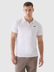 4F Koszulka polo regular męska - biała S. Białe koszulki polo sportowe 4F, m, bez wzorów, z bawełny, bez kołnierzyka, bez ramiączek. Za 89.99 zł.