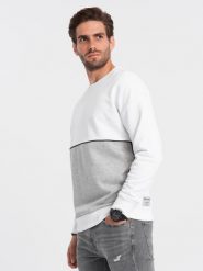 Bluza męska OVERSIZE z kontrastowym łączeniem kolorów - biało-szara V1 OM-SSNZ-0130 - XXL. Szare bluzy Ombre Clothing, l, z aplikacjami, z bawełny, bez kaptura. W wyprzedaży za 49.99 zł.