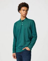 WRANGLER MĘSKA KOSZULKA LS REFINED POLO VERDANT GREEN 112357285 W8F3014320. Zielone koszulki polo Wrangler, m, bez wzorów, bez kołnierzyka, bez ramiączek. Za 89.99 zł.