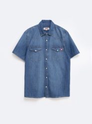 Koszula męska jeansowa z krótkim rękawem niebieska Short Sleeve Western 377. Niebieskie koszule BIG STAR, na lato, l, bez wzorów, z denimu, bez kołnierzyka, bez ramiączek. Za 249.99 zł.