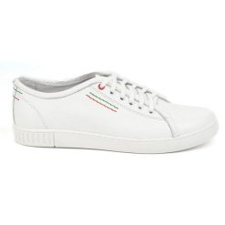 Buty Polbut Skórzane Sneakersy Męskie Model 2129 biały białe. Białe buty sportowe casual bez wzorów, ze skóry, bez zapięcia. Za 303.63 zł.