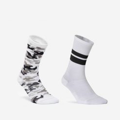 Skarpetki fitness Domyos wysokie. Białe skarpety DOMYOS, bez wzorów, z dzianiny. Za 20.99 zł.