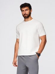 Koszulka męska COMFORT FIT z raglanowym rękawem – off-white V1 - Rozmiar: M. Białe t-shirty Ombre Clothing, m, z aplikacjami, z bawełny, bez kołnierzyka, bez ramiączek. W wyprzedaży za 81.24 zł.