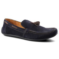 Granatowe Mokasyny Karino Męskie Modne Półbuty. Niebieskie eleganckie półbuty Karino, bez wzorów, z jeansu, bez obcasa, bez zapięcia. Za 199.00 zł.