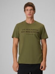 4F T-shirt regular z nadrukiem męski - khaki XL. Brązowe t-shirty 4F, m, bez wzorów, z bawełny, bez kołnierzyka, bez ramiączek. Za 59.99 zł.