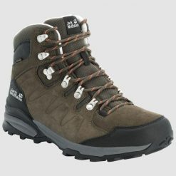 Buty trekkingowe męskie Jack Wolfskin Refugio Texapore Mid. Brązowe buty trekkingowe Jack Wolfskin, bez wzorów, z gumy, za kostkę, bez zapięcia, trekkingowe. Za 588.00 zł.