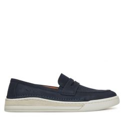 Półbuty Josef Seibel. Niebieskie eleganckie półbuty Josef Seibel, bez wzorów, bez obcasa, bez zapięcia. Za 299.99 zł.